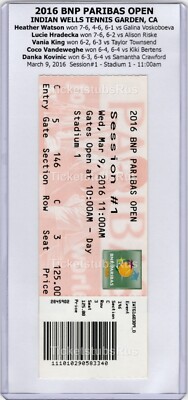 2016 BNP Paribas Open Indian Wells 3/9 Session#1 Stadium 1 FULL Tennis Ticket