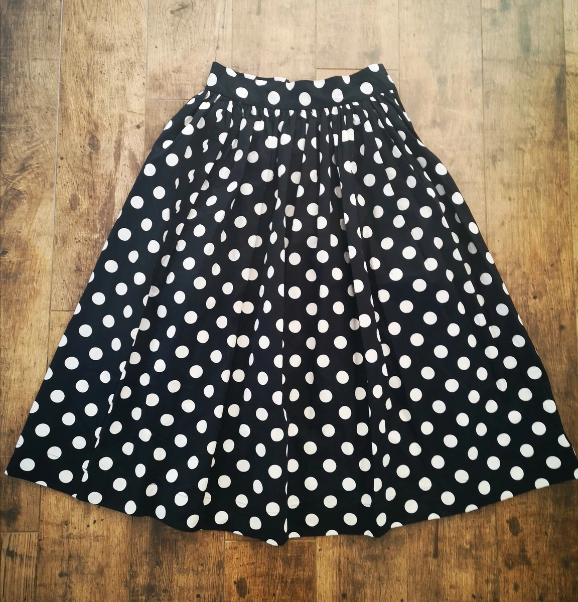 H&M Black & White Spotted Pleated Flared Midi Skirt size 10 38 High Waist