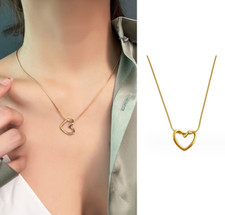 Gold Silver Open Heart Pendant Stainless Steel Necklace Round Chain Gift PE8