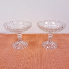 Lot of 2 Vintage  Glass Diamond Point Pedestal Tall Candy Dish Compote