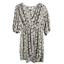 Ganni Floral Crepe Puff Sleeve V Neck Mini Dress 44