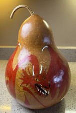 Large Decor Gourd Hand Painted Red Dragon Signed 2005 Jeff Smith KY 12  x 8"