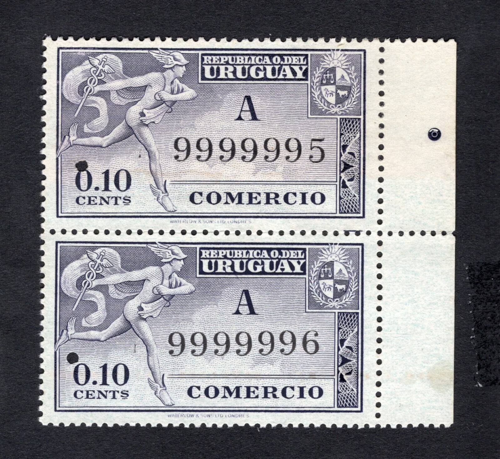 Uruguay 1930th pair of stamps Mi#Revenue 0.10 Cts PROOF R MNH