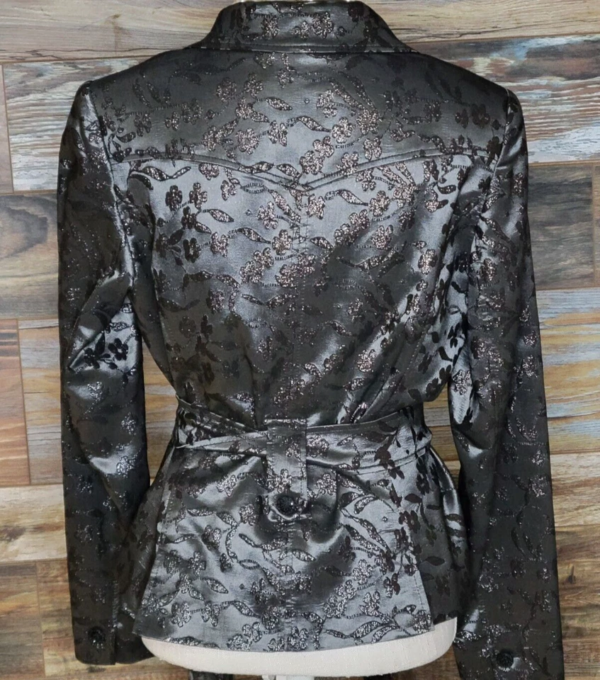 Chaqueta Blazer Rickie Freeman para Teri Jon Gris Floral Doble Ventilación Talla 12 Foto 3 de 4