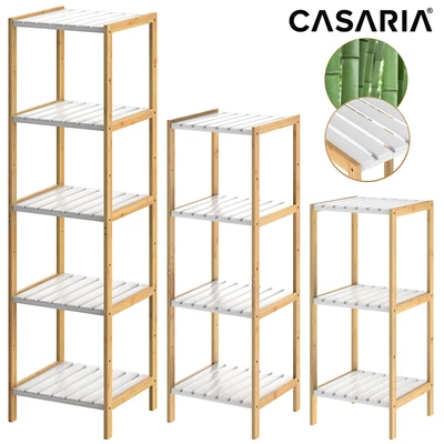 Étagère en bambou Meuble de rangement intérieur brun blanc 10 kg max. par niveau - Photo 1/4