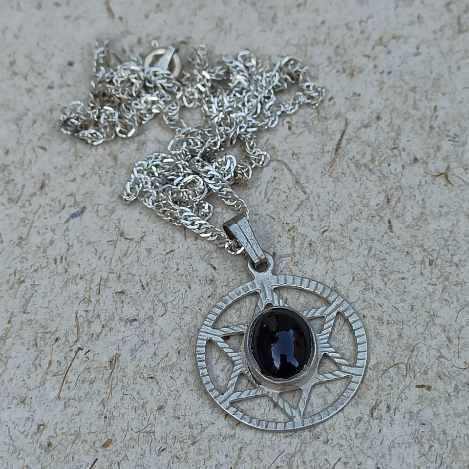Ожерелье звезда Давида черный оникс серебро 925 винтажное мужское женское еврейское винтажный подарок - Изображение 3 из 4