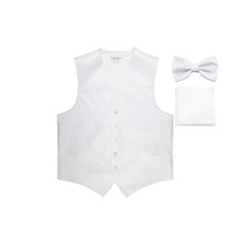 New Men's white formal vest Tuxedo Waistcoat bowtie hankie set wedding prom