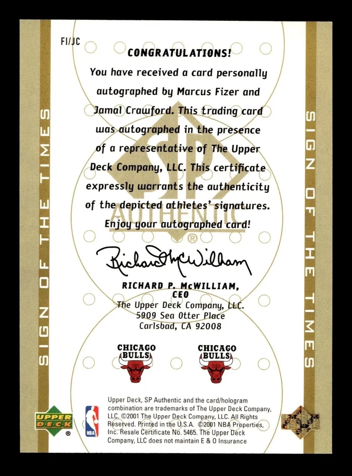 2000-01 SP Auténtico Sign of the Times Doble Jamal Crawford Novato Automático RC Foto 2 de 2