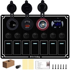 7 Gang Boat Switch Panel with Dual USB Charger  Voltmeter,Aluminum Waterproo...