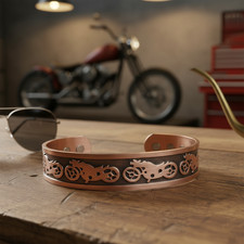 Pure Copper Magnetic Bracelet Arthritis Pain Therapy Biker Cuff Motorcycle