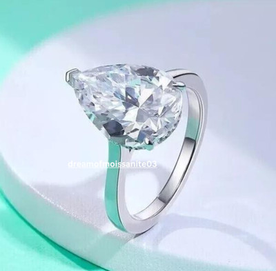 3.10 CTW Pear Cut Moissanite Hidden Halo Engagement Ring 14K White Gold Plated