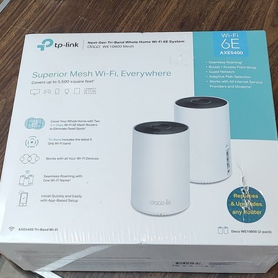 TP-LINK AXE5400 Deco We10800 Tri-Band Wi-Fi 6E Mesh Router System, 2-Pack New 