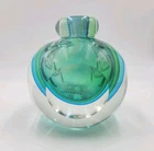 Vintage Murano Marked Sommerso Faceted Art Glass Geode Bottle Vase Blue Green