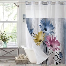 Mixed Color Watercolor Floral Shower Curtain,No Hook Shower Curtain,72W x 75L In