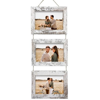 4X6 Wall Hanging Picture Frames Collage with 3 Opening Frames Distressed White