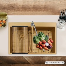 304 Stainless Steel Modern Gold Double Bowl Kitchen Sink With Drainage Grids US