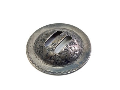 Antique Sterling Silver Hand Engraved Western Saddle Slotted Concho