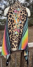 Crazy Train Leopard Floral Print Embroidered Fringe Vest Cardigan Poncho REG