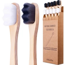 10 Pack Bamboo Micro Nano Toothbrushes Extra Soft Black White Eco Friendly NEW