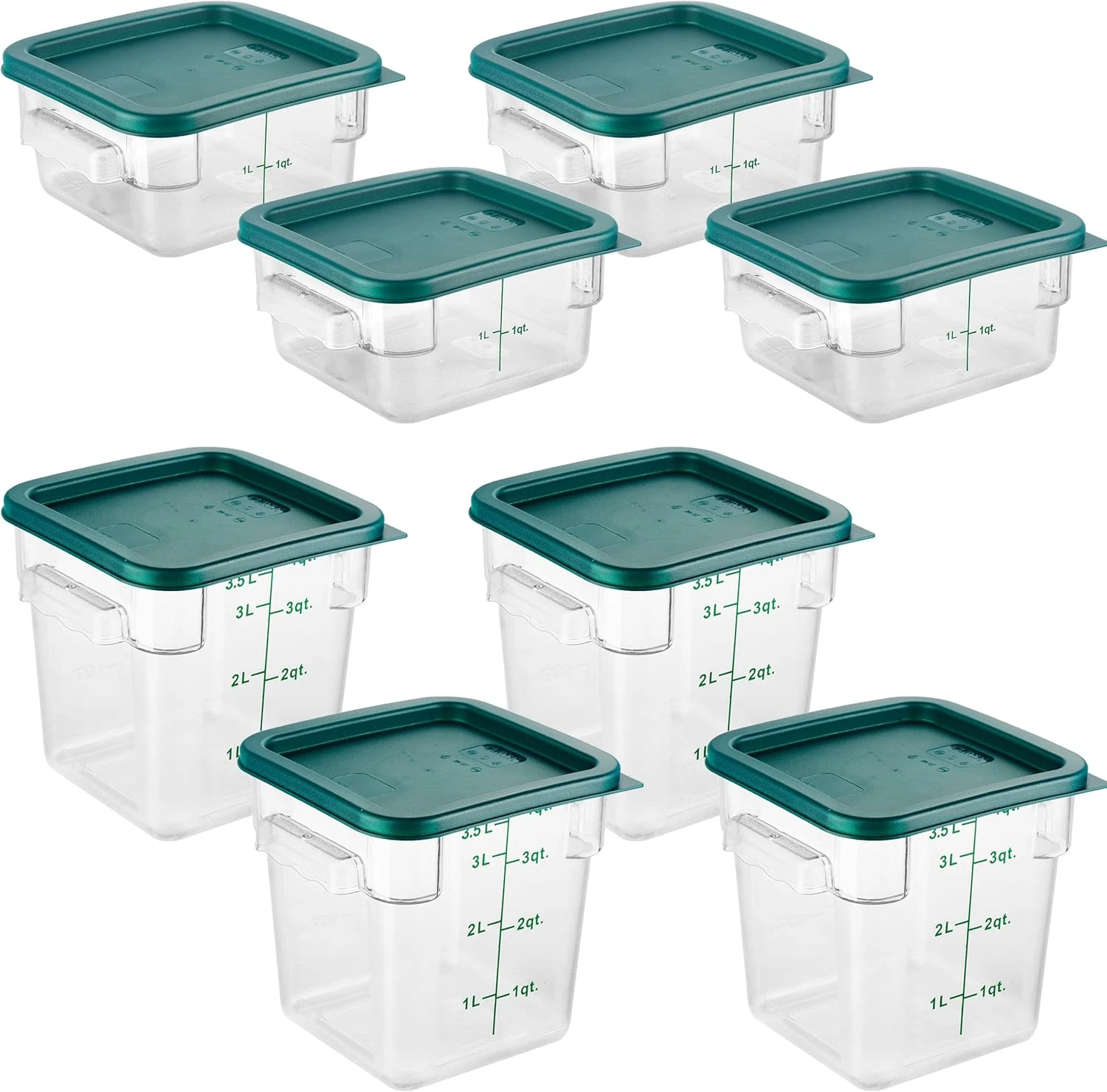 8-Pack NSF Listed Food Storage Containers with Green Lids - Clear Polycarbonate