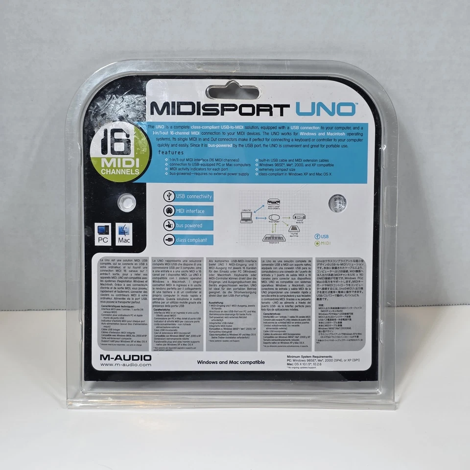 M-Audio MIDIsport UNO 1-in/1-out USB MIDI Interface 16 MIDI Channels New - Image 2 of 2