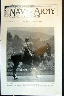 Alter Druck IHN Der Deutsche Kaiser zu Pferd Tropenuniform 1898 19.