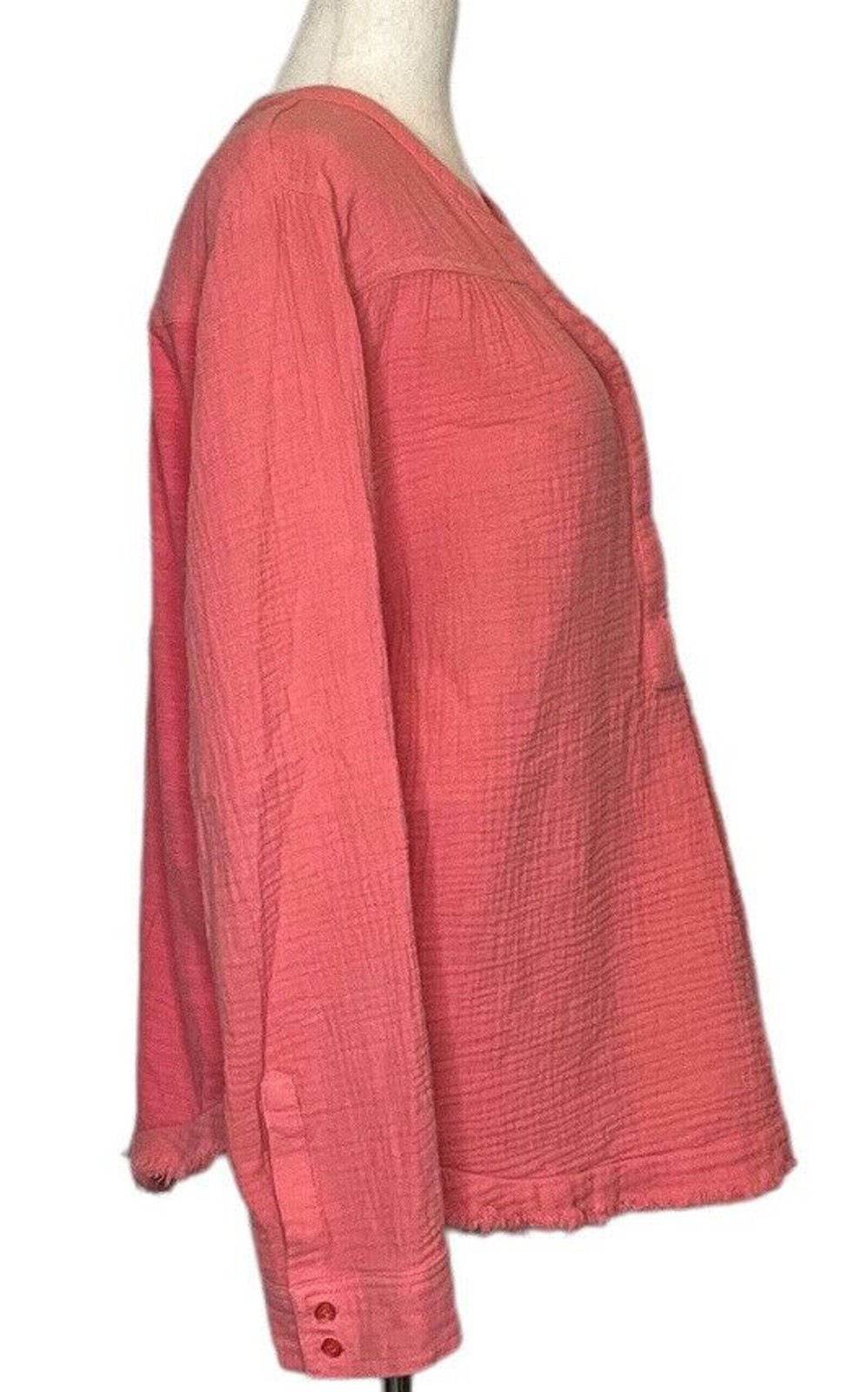 Marled Essentials XLARGE Coral Button henley over… - image 3