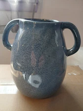 Blue Ceramic Vase with 2 Handles, Modern Farmhouse Vase for Home Decor, Rustic 