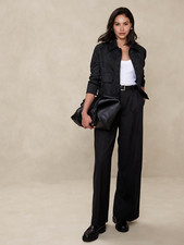 NWT Banana Republic BLACK HIGH RISE WIDE LEG FLANNEL PLEATED PANTS 12 REGULAR