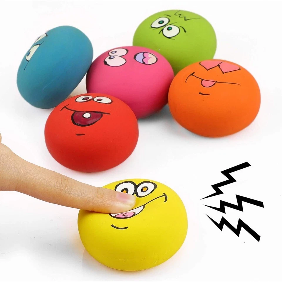 6 Pcs/Set Smile Face Dog Squeaky Toys Soft Latex Squeak Balls for Puppy - Image 3 of 4