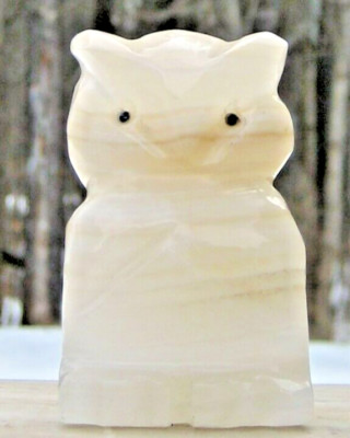 White-Wise Old Owl-Hand Carved White Quarts - Owl Fetish-3''Tall X1 3/4'' Wide