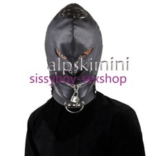 New PU Leather Hood Zipper Mouth Halloween Gimp Open Eyes Headgear Bondage Male