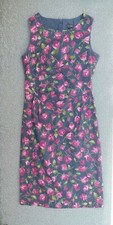 Phase Eight Grey Pink Rose Print Midi Dress Size 10 Occasion Wedding Summer