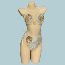 Samba Carnival Pageant Broadway EDC Belly Dance Cosume Stone Wire Bra Panties