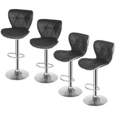4X PU Leather Adjustable Swivel Bar Stools Kitchen Counter Bar Stools Shell Back