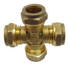 15mm Brass Compression 4 Way Cross Tee - Plumbing Fitting For Copper Pipe