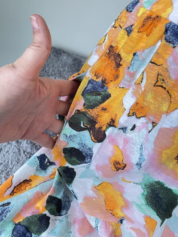 Vestido de Verano Denim & Co 1X Midi Playa Mezcla de Lino Tejido Bolsillos Floral En Niveles Foto 3 de 4