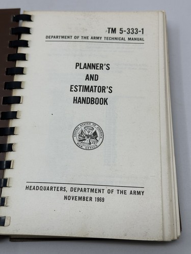 1969 Militare TM 5-333-1 Pianificatori e Stimatori Manuale Tecnico Dipartimento Esercito - Foto 2 di 11