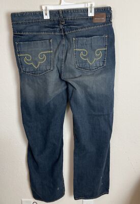 Marc Ecko Cut-Sew Jeans Mens 38x32 Blue Regular Cut Y2K Embroidered Distressed
