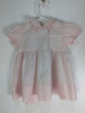 vintage health tex girls 3 month pink white polka dot collared dress USA 0899