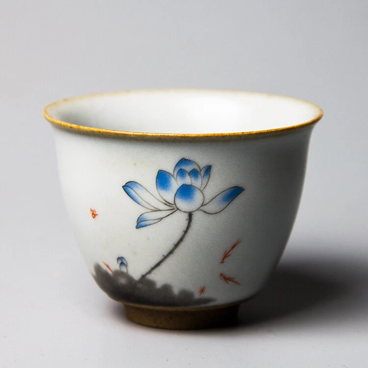 Taza de té de porcelana esmalte crepitante ruyao taza pintada a mano estilo antiguo taza china Foto 2 de 4
