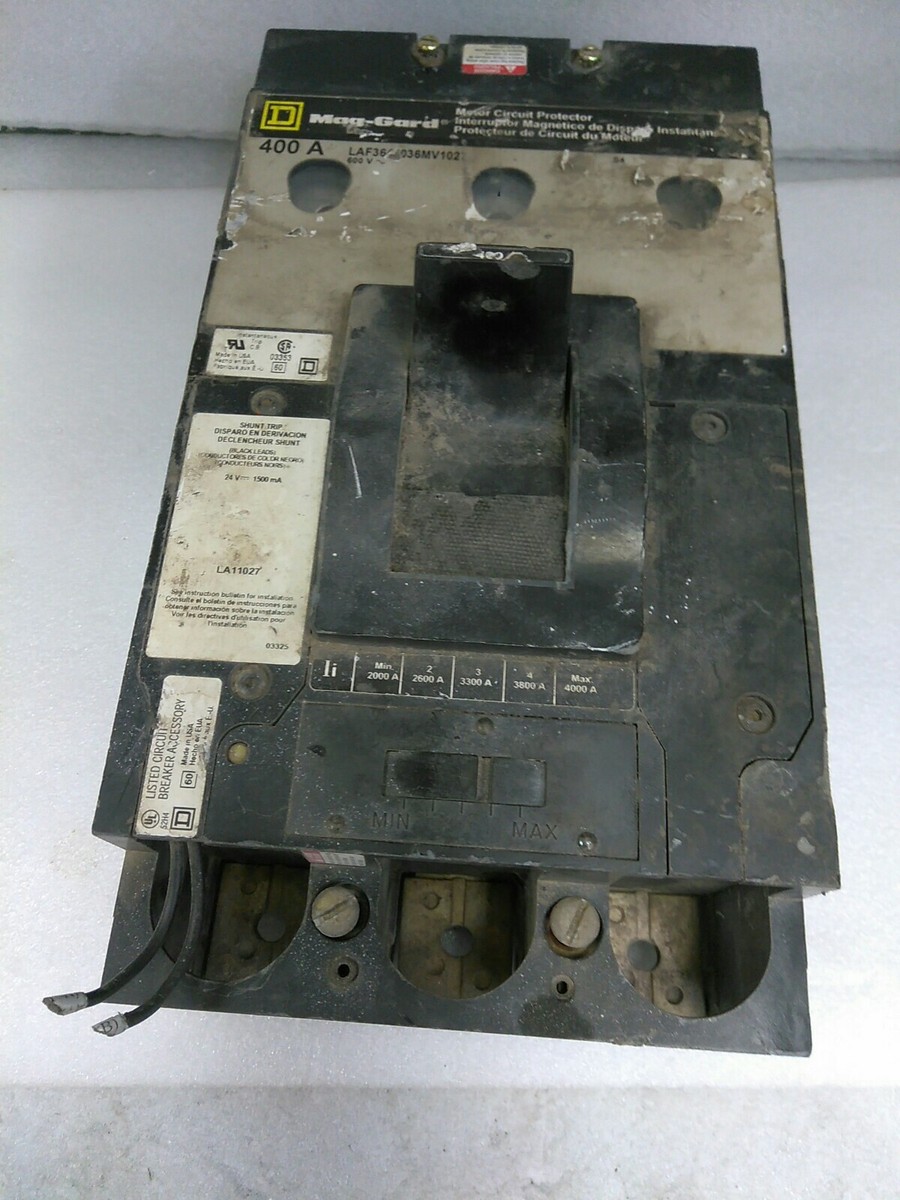 LAF3640036MV1027 SQUARE D 3POLE 400AMP SHUNT TRIP CIRCUIT BREAKER