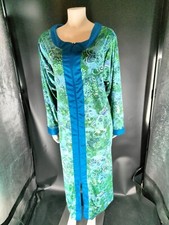Collections Etc Ladies Mumu Lounger House Coat Robe Vintage Green Blue Zip...
