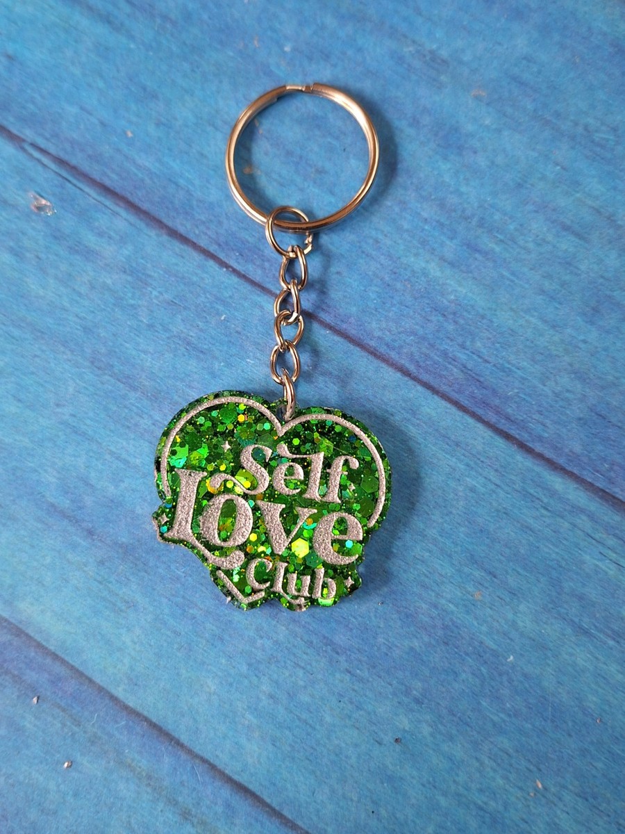 Handmade green Glitter Self Love Club Mental health gift