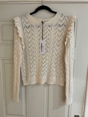 New Made in Italy Lagenlook Cream Open Knit Frill Stretch Jumper