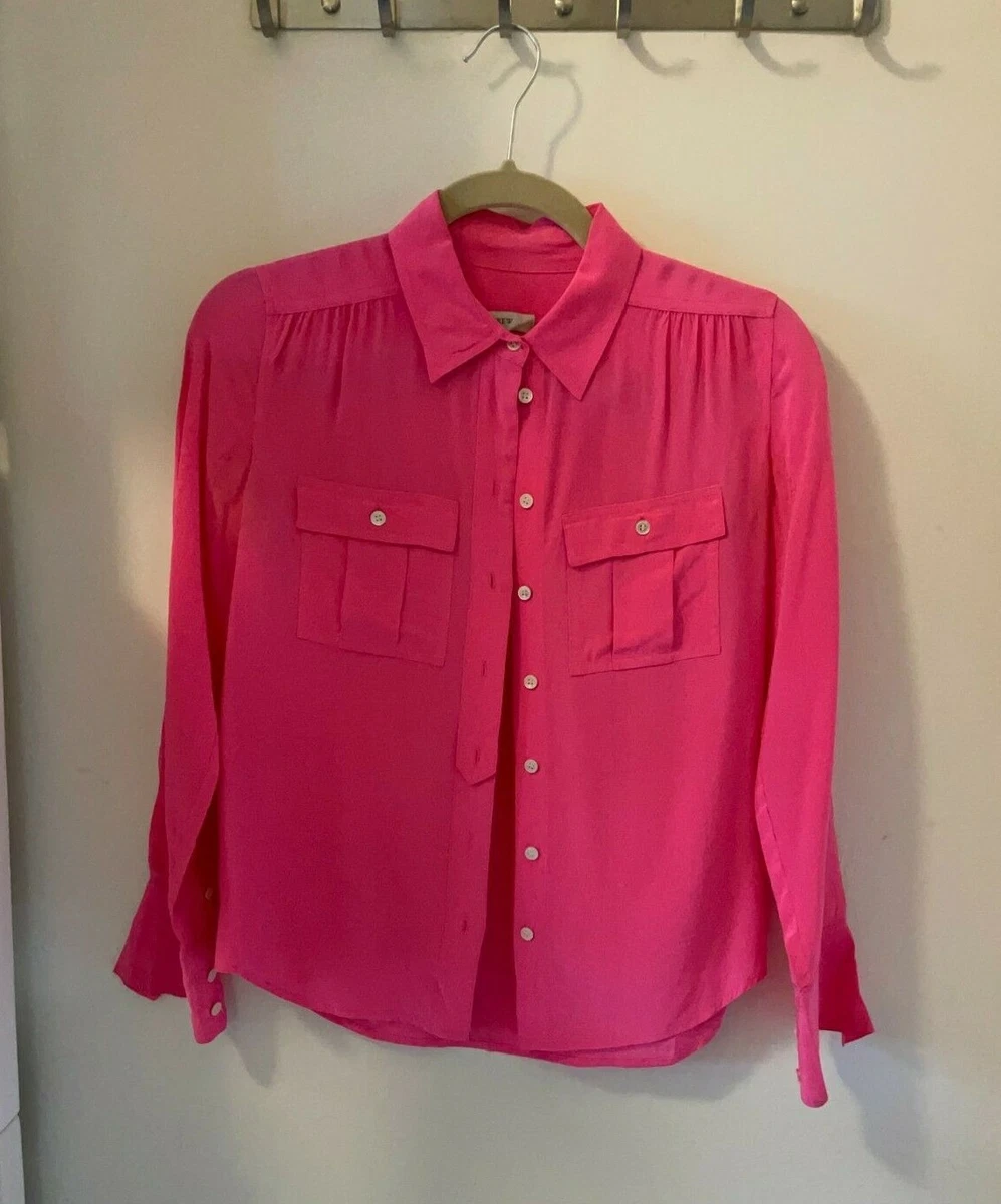 Hot pink silk button down shirt 2025