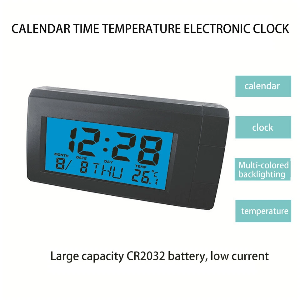 2pcs Mini Digital LCD Watch Car Dashboard Table Date Time Calendar Hour Clock US - Image 2 of 4