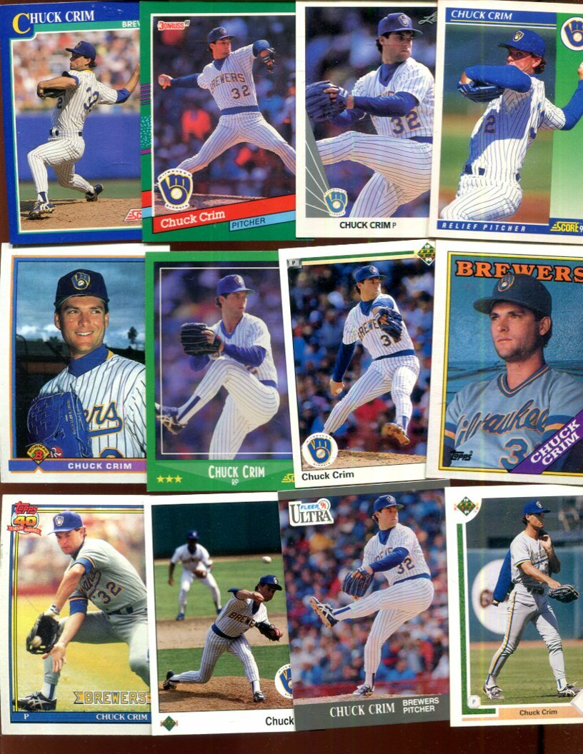 CHUCK CRIM LOT OF 32 ALL DIFFERENT BASEBALL CARDS  BREWERS VAN NUYS CALIFORNIA