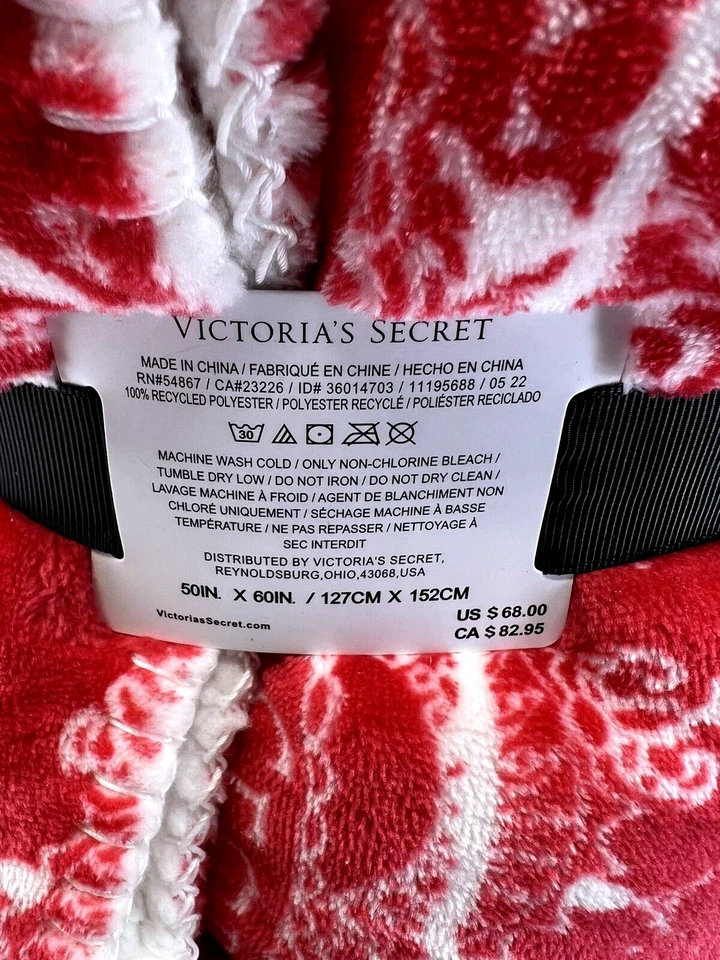 VICTORIA'S SECRET Sherpa Fleece Vacaciones Manta Acogedora 50X60 Rojo Copo de Nieve Foto 4 de 4