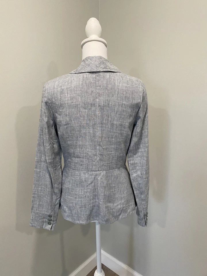 Chaqueta Blazer CAbi Mujer Sencillo Pecho Beachwalk Talla 2 Azul Mezcla de Lino Foto 4 de 4